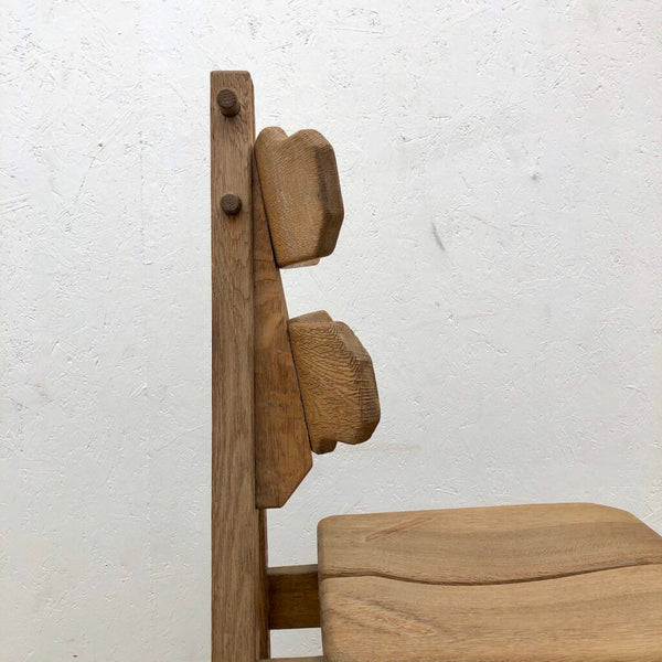 Solid Oak Brutalist chairs with table, Spain 1970s