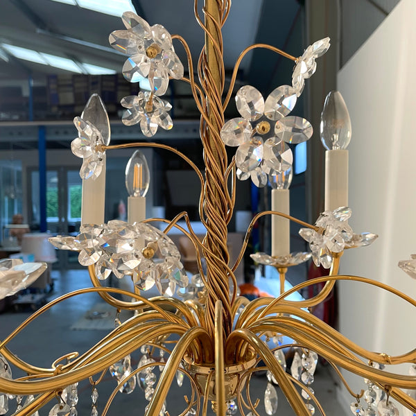 Vintage crystal brass chandelier by Palme & Walter, 1970s