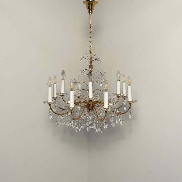 Vintage crystal brass chandelier by Palme & Walter, 1970s
