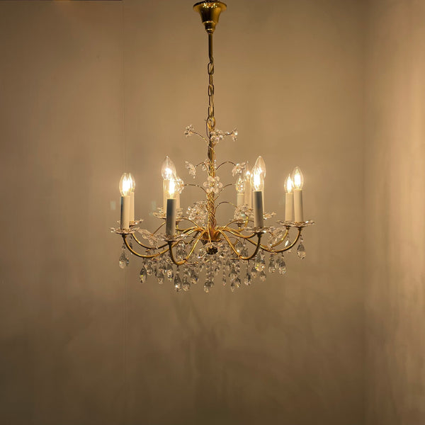Vintage crystal brass chandelier by Palme & Walter, 1970s