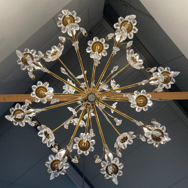 Vintage crystal brass chandelier by Palme & Walter, 1970s