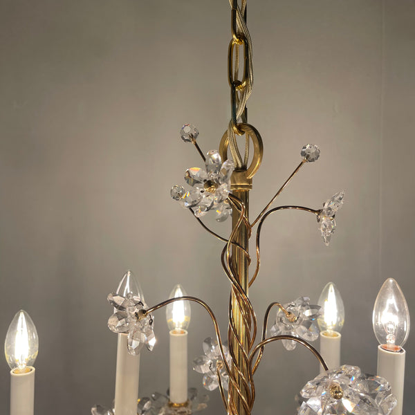 Vintage crystal brass chandelier by Palme & Walter, 1970s