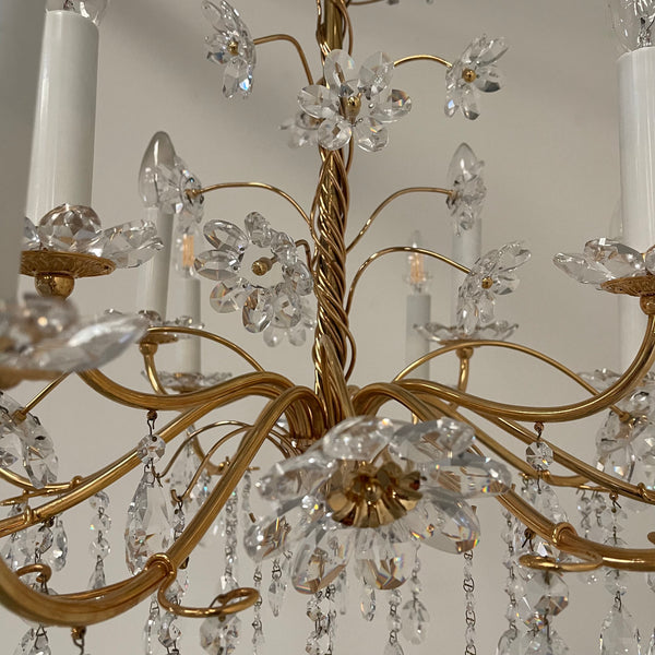 Vintage crystal brass chandelier by Palme & Walter, 1970s