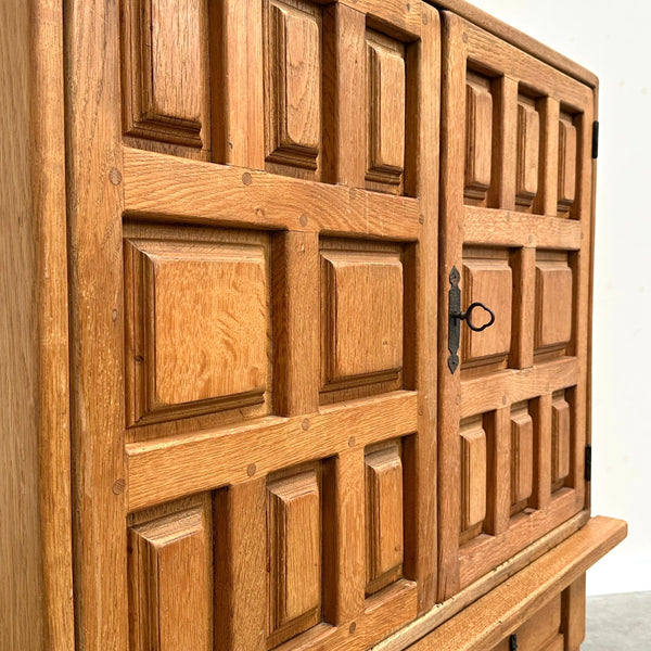 Spanish oak cabinet in Brutalist style, 1970s