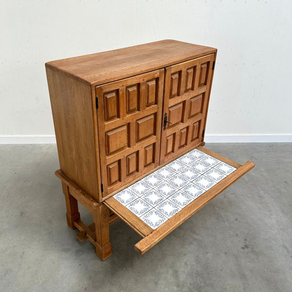 Spanish oak cabinet in Brutalist style, 1970s