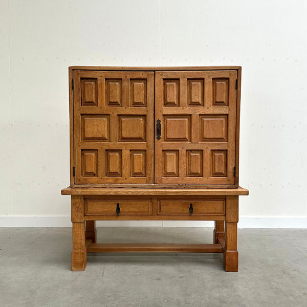 Spanish oak cabinet in Brutalist style, 1970s