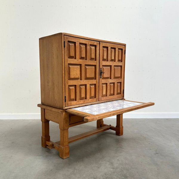 Spanish oak cabinet in Brutalist style, 1970s