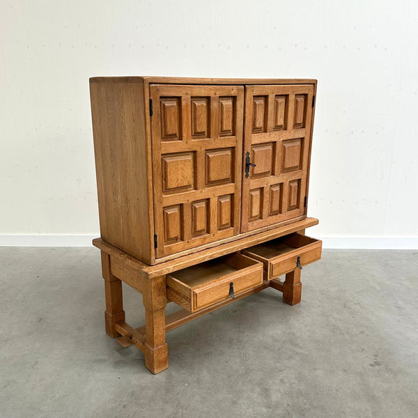 Spanish oak cabinet in Brutalist style, 1970s