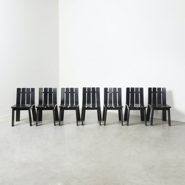 Set of 7 brutalist style dining chairs, 1970s