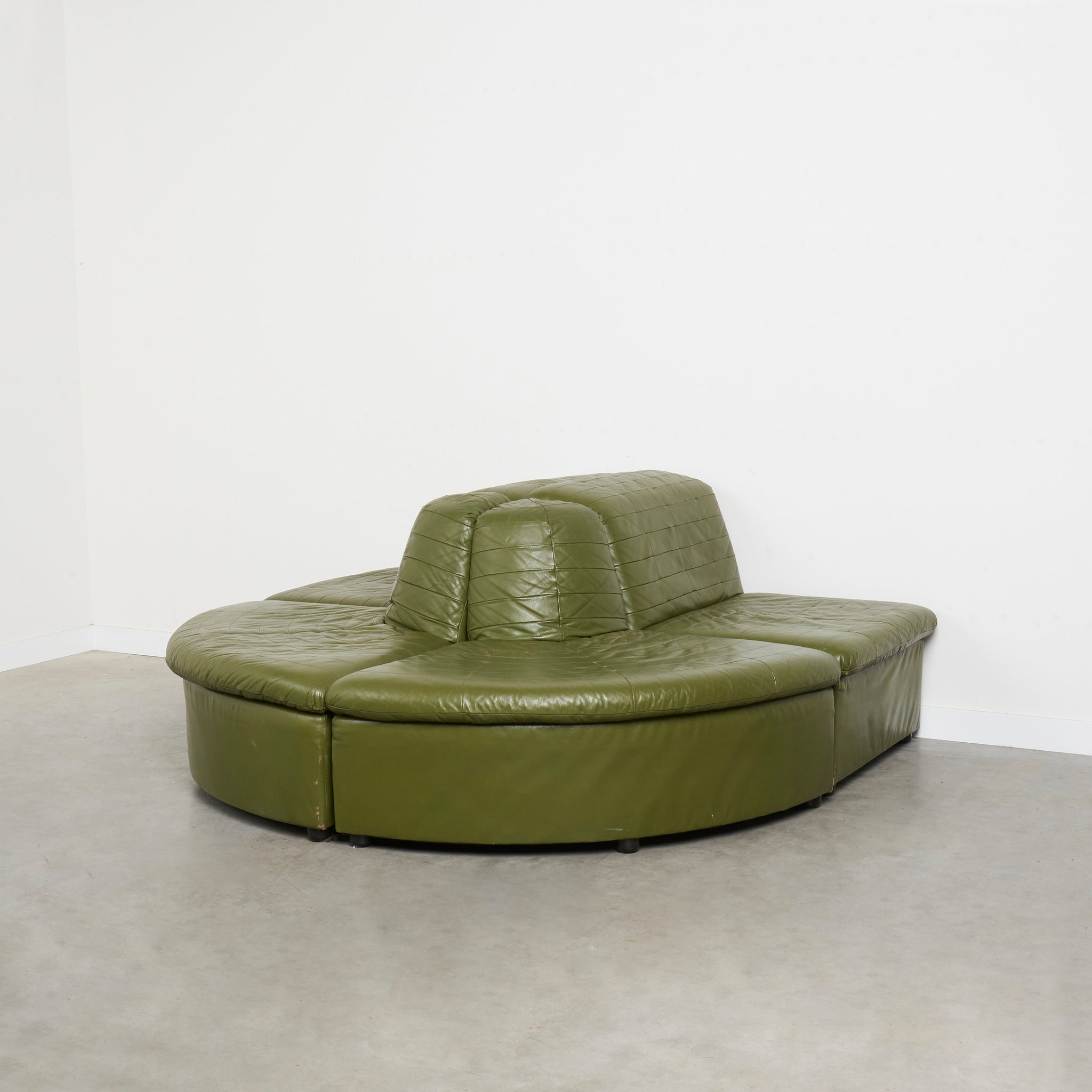Olive green leather Laauser sofa, 1970s