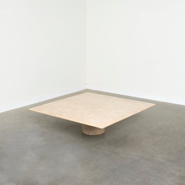 Large travertine coffee table: Up & Up / Angelo Mangiarotti