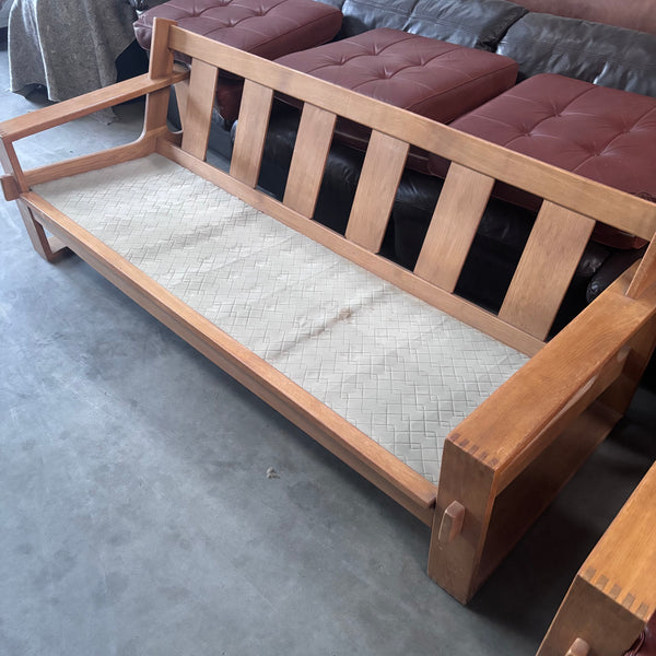 Leather 3 seat lounge sofa in "Bonanza" style, 1970s