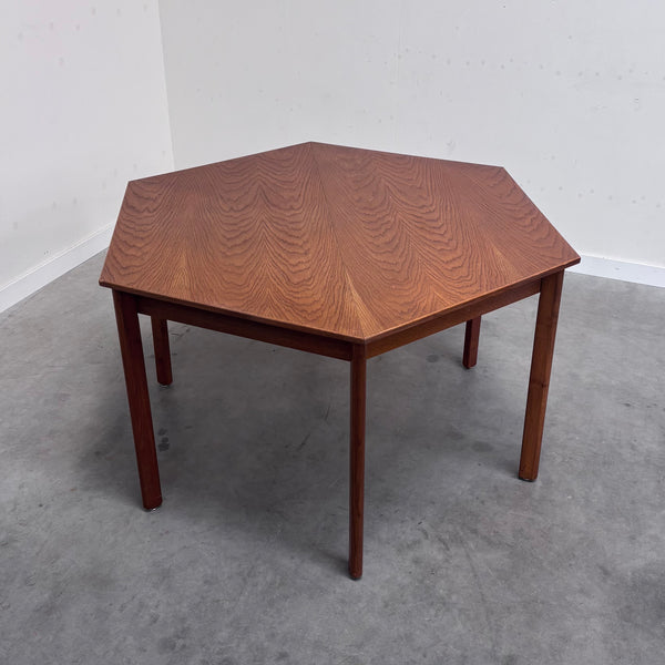 Rare hexagon oak dining table, 1970s