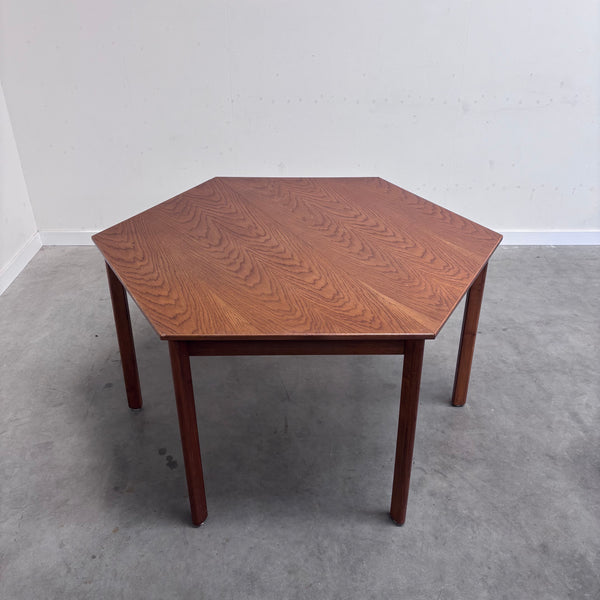 Rare hexagon oak dining table, 1970s