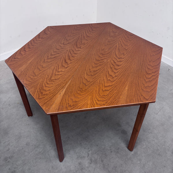 Rare hexagon oak dining table, 1970s
