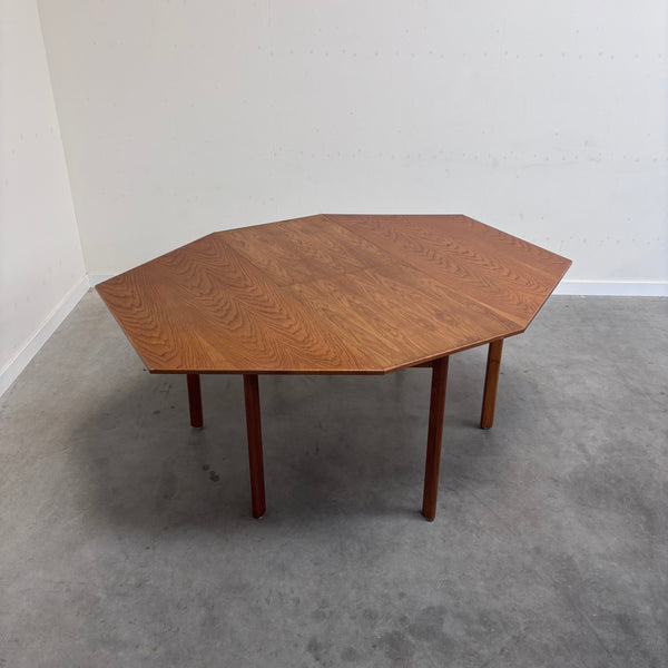 Rare hexagon oak dining table, 1970s