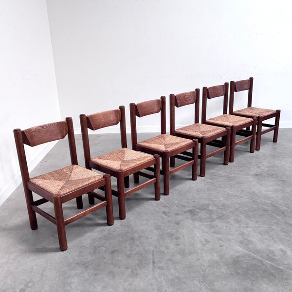 Oak and wicker dining chairs, 1960s