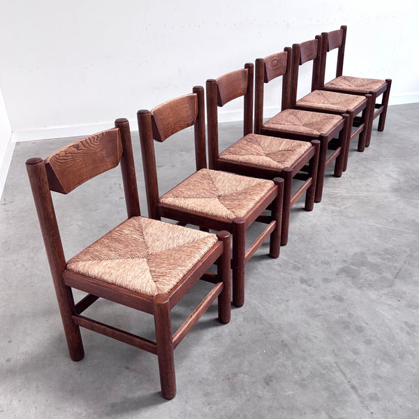 Oak and wicker dining chairs, 1960s