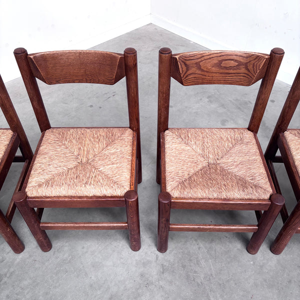 Oak and wicker dining chairs, 1960s