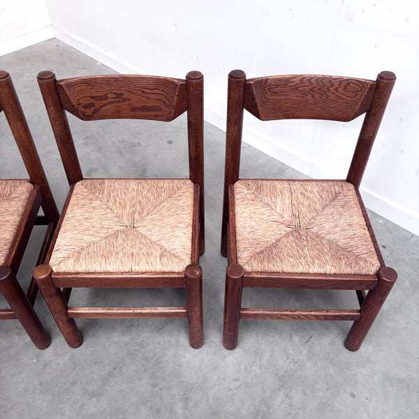 Oak and wicker dining chairs, 1960s