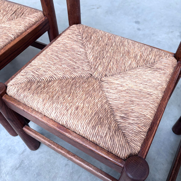 Oak and wicker dining chairs, 1960s