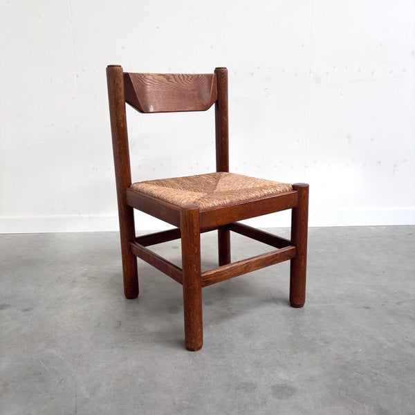 Oak and wicker dining chairs, 1960s