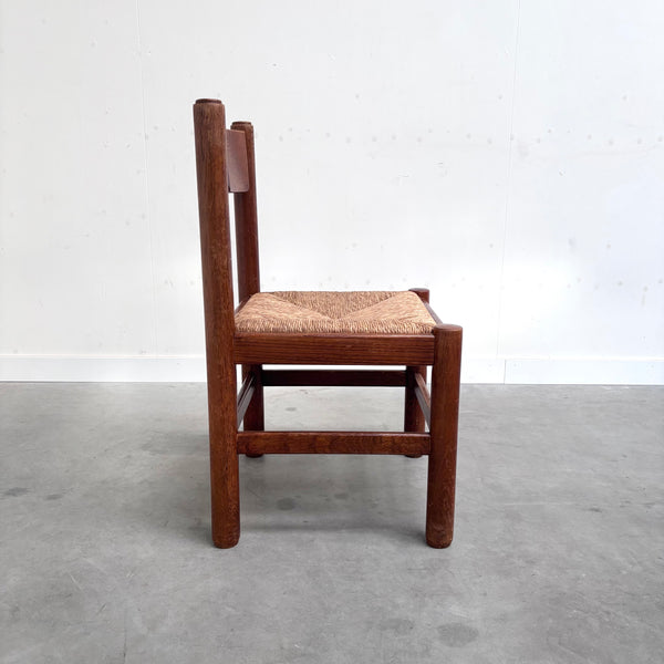 Oak and wicker dining chairs, 1960s