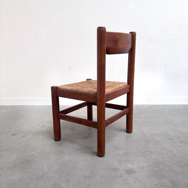 Oak and wicker dining chairs, 1960s