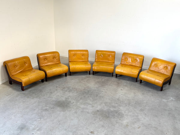 Modular leather sofa / lounge chairs, 1970s
