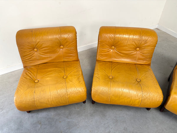 Modular leather sofa / lounge chairs, 1970s