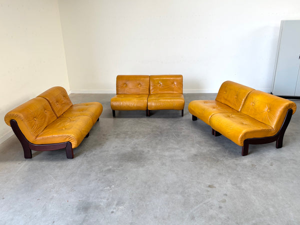 Modular leather sofa / lounge chairs, 1970s