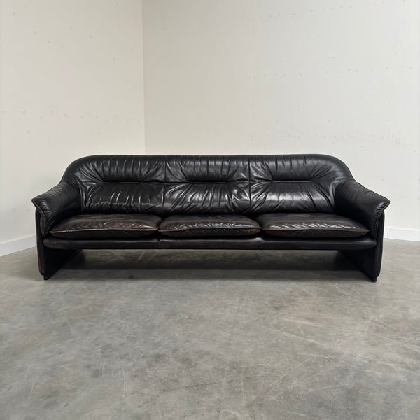 Black leather De Sede DS16 sofa, 1970s