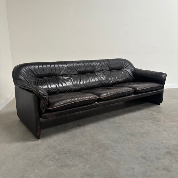 Black leather De Sede DS16 sofa, 1970s