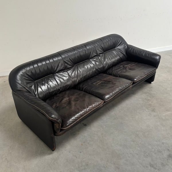 Black leather De Sede DS16 sofa, 1970s