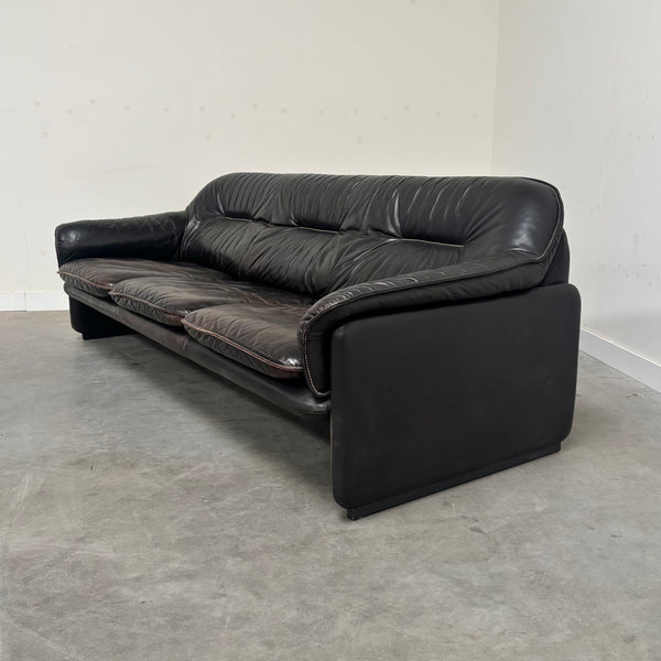 Black leather De Sede DS16 sofa, 1970s