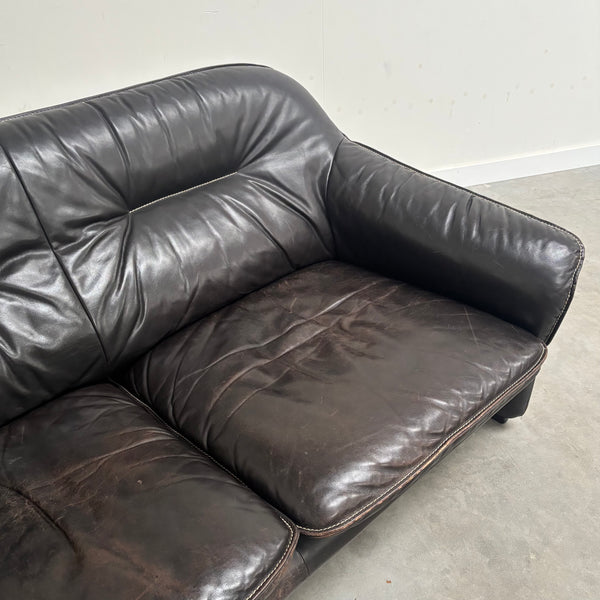 Black leather De Sede DS16 sofa, 1970s