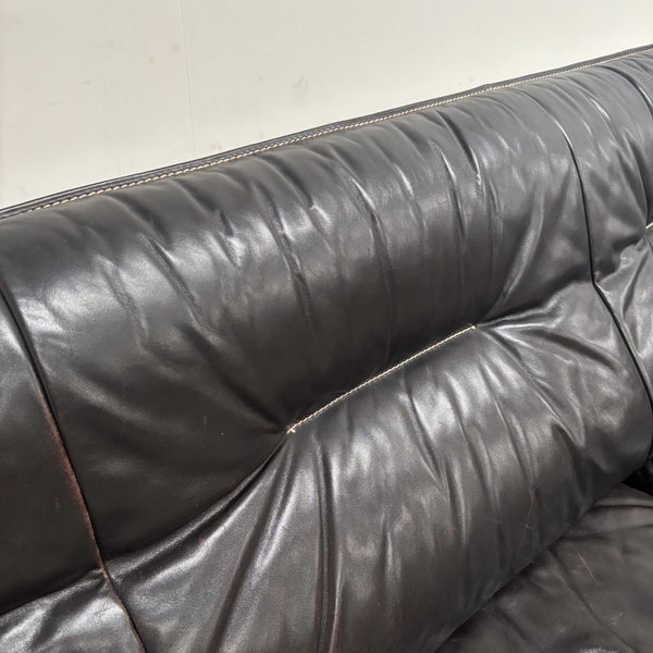 Black leather De Sede DS16 sofa, 1970s