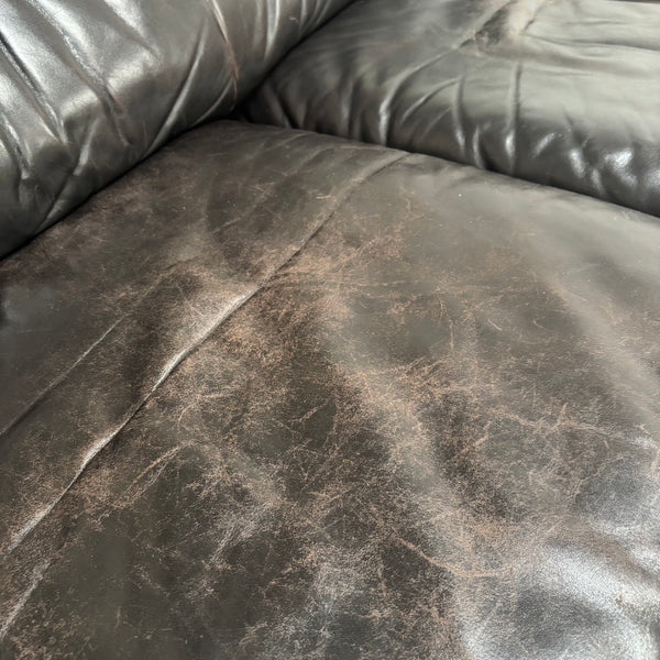 Black leather De Sede DS16 sofa, 1970s