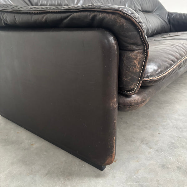 Black leather De Sede DS16 sofa, 1970s
