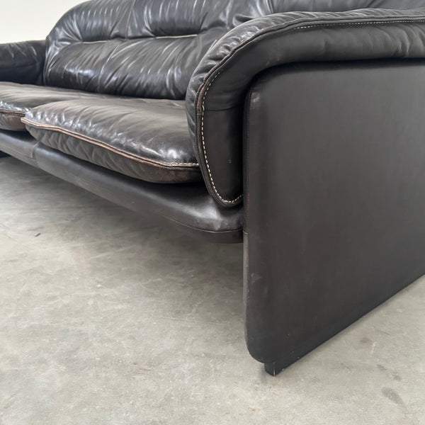 Black leather De Sede DS16 sofa, 1970s