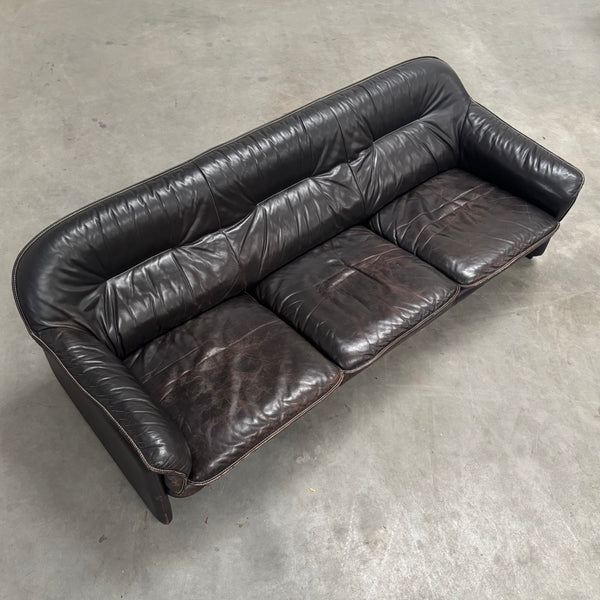 Black leather De Sede DS16 sofa, 1970s