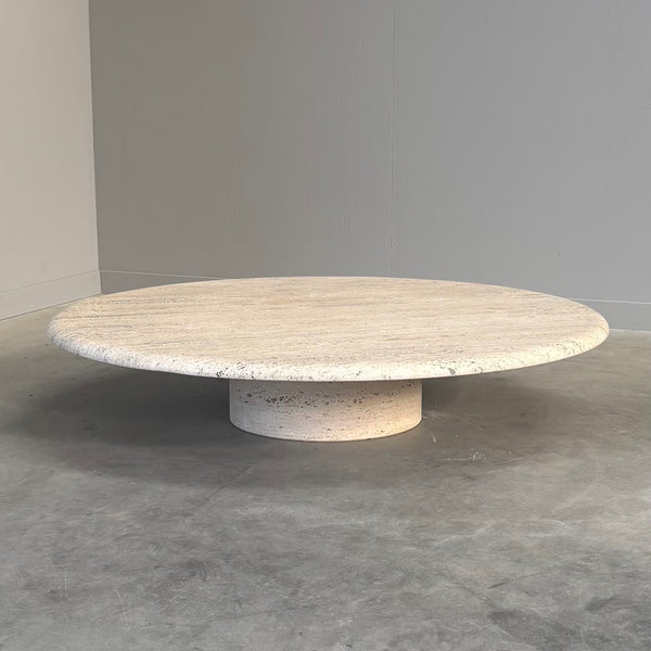 Large travertine round coffee table by Up & Up, Italy 1970s