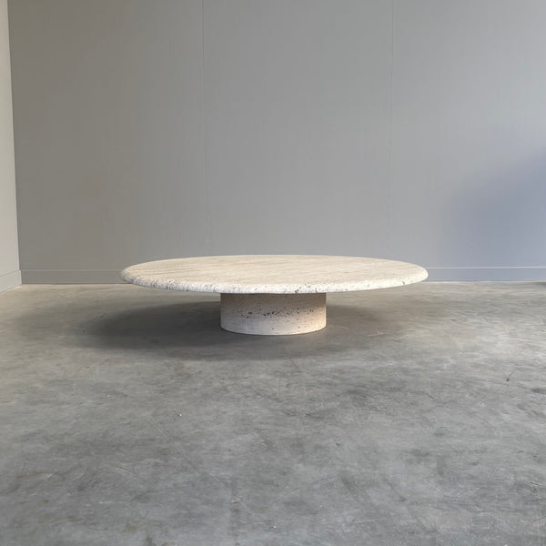 Large travertine round coffee table by Up & Up, Italy 1970s