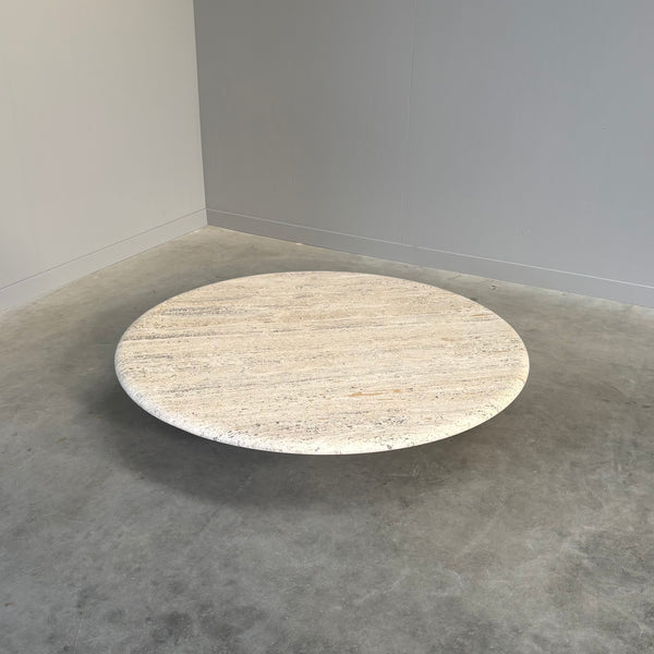 Large travertine round coffee table by Up & Up, Italy 1970s