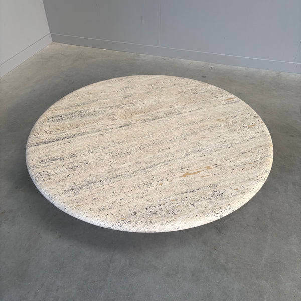 Large travertine round coffee table by Up & Up, Italy 1970s