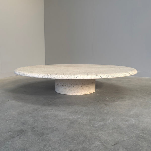 Large travertine round coffee table by Up & Up, Italy 1970s