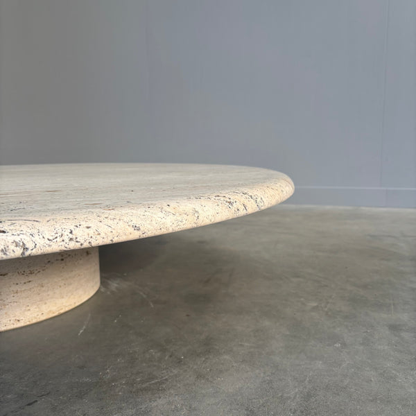 Large travertine round coffee table by Up & Up, Italy 1970s