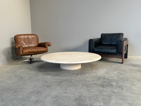 Large travertine round coffee table by Up & Up, Italy 1970s