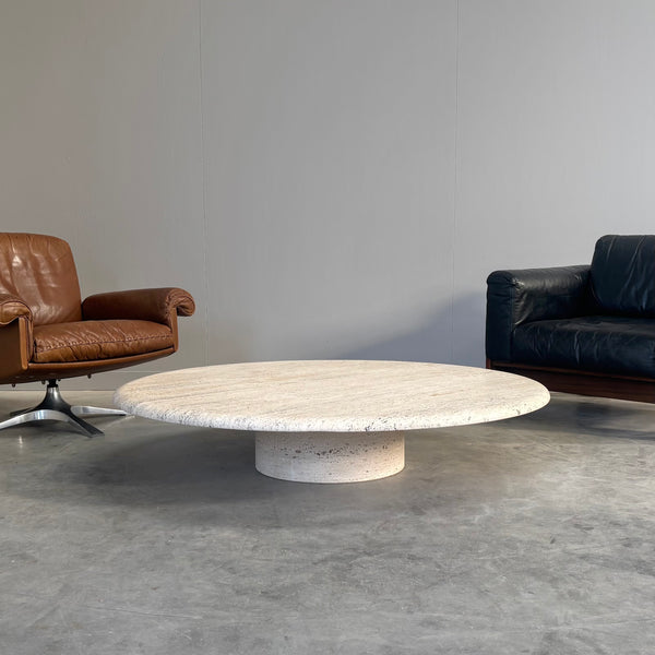 Large travertine round coffee table by Up & Up, Italy 1970s