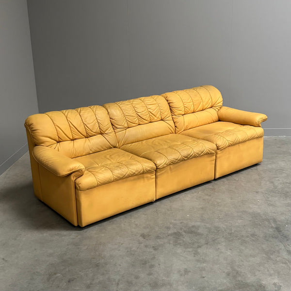 Yellow leather lounge sofa by Laauser, 1970s